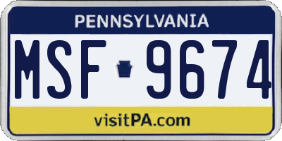 PA license plate MSF9674