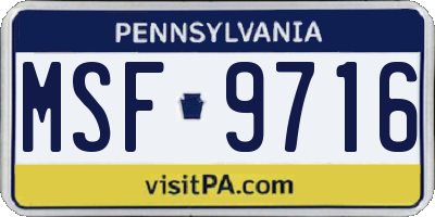 PA license plate MSF9716