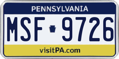 PA license plate MSF9726