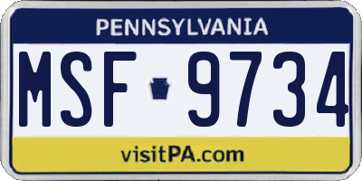 PA license plate MSF9734