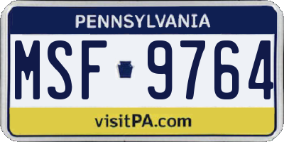 PA license plate MSF9764