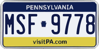 PA license plate MSF9778