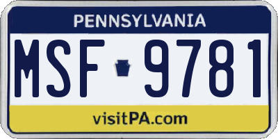 PA license plate MSF9781