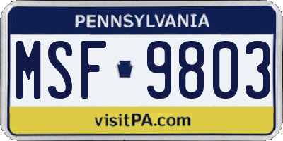 PA license plate MSF9803