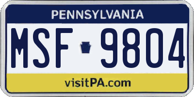 PA license plate MSF9804