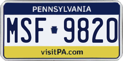PA license plate MSF9820