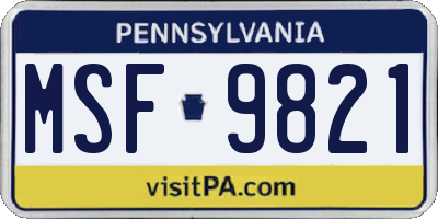 PA license plate MSF9821