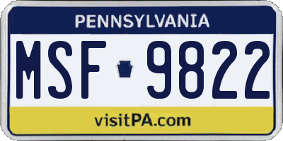PA license plate MSF9822