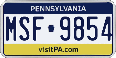 PA license plate MSF9854