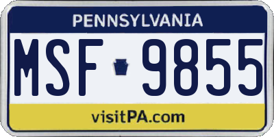 PA license plate MSF9855