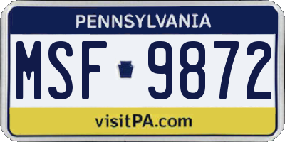 PA license plate MSF9872