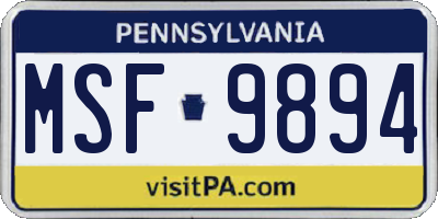 PA license plate MSF9894