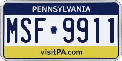 PA license plate MSF9911
