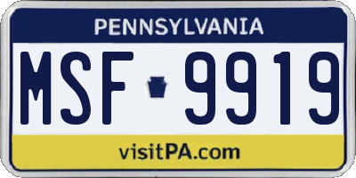 PA license plate MSF9919