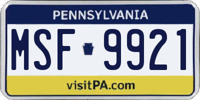PA license plate MSF9921