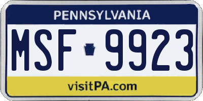 PA license plate MSF9923