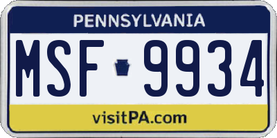 PA license plate MSF9934