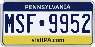 PA license plate MSF9952