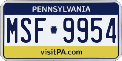 PA license plate MSF9954