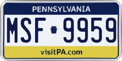 PA license plate MSF9959