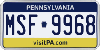 PA license plate MSF9968