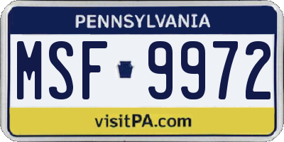 PA license plate MSF9972
