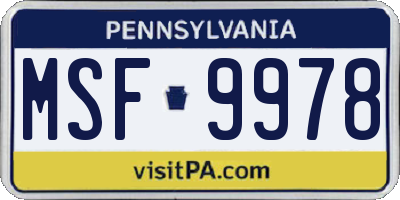 PA license plate MSF9978