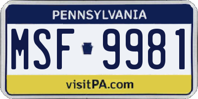 PA license plate MSF9981