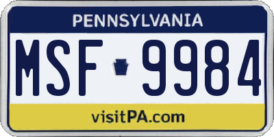 PA license plate MSF9984
