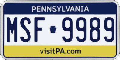 PA license plate MSF9989