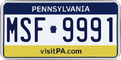 PA license plate MSF9991