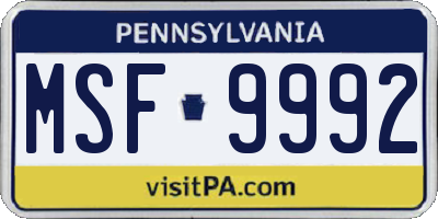 PA license plate MSF9992