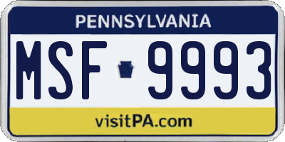 PA license plate MSF9993