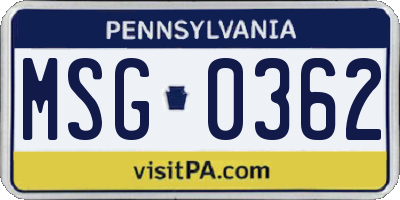 PA license plate MSG0362
