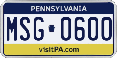 PA license plate MSG0600