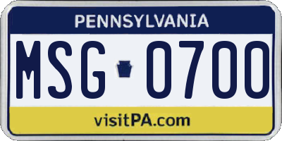 PA license plate MSG0700