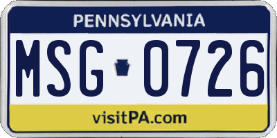 PA license plate MSG0726