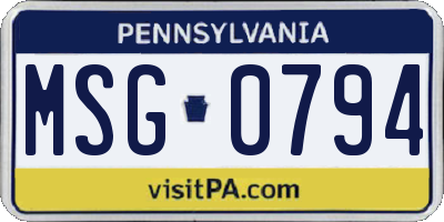 PA license plate MSG0794