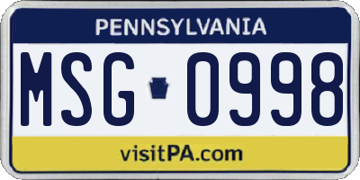 PA license plate MSG0998