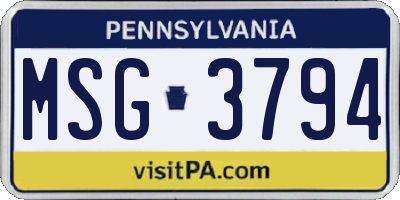 PA license plate MSG3794