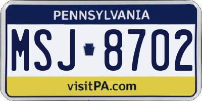 PA license plate MSJ8702