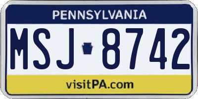 PA license plate MSJ8742