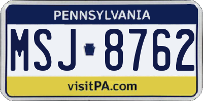 PA license plate MSJ8762