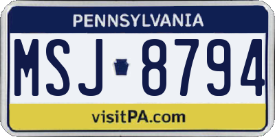 PA license plate MSJ8794