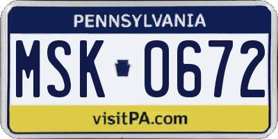 PA license plate MSK0672