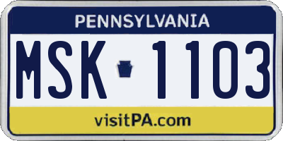 PA license plate MSK1103