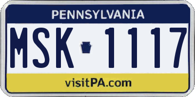 PA license plate MSK1117
