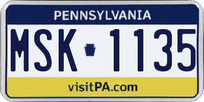 PA license plate MSK1135