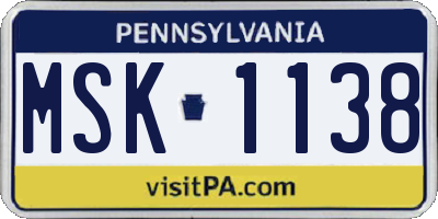 PA license plate MSK1138
