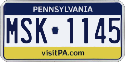 PA license plate MSK1145